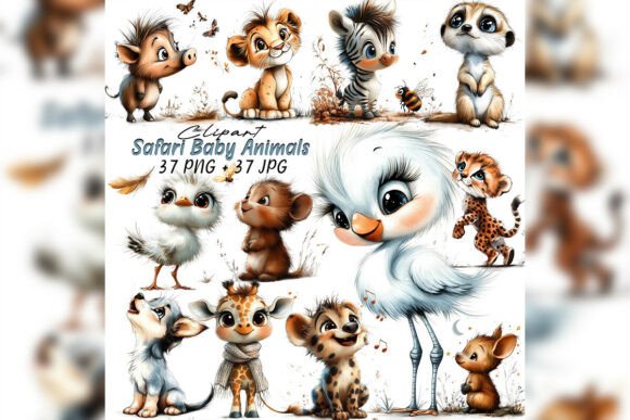 Download Whimsical Safari Baby Animals Clipart - Premium Bundle