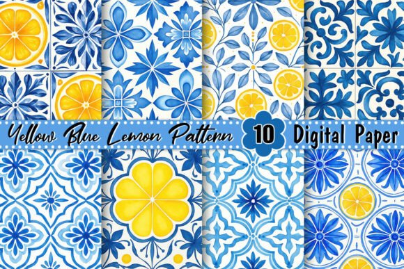 Download Yellow Blue Lemon Pattern - Yellow Collection