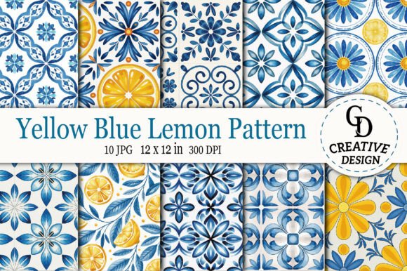 Download Yellow Blue Lemon Pattern - Yellow Collection