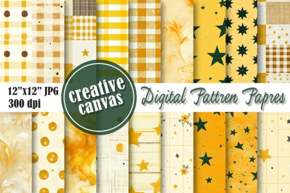 Download Yellow &amp; Gold Star Digital Paper Bundle - Yellow Collection