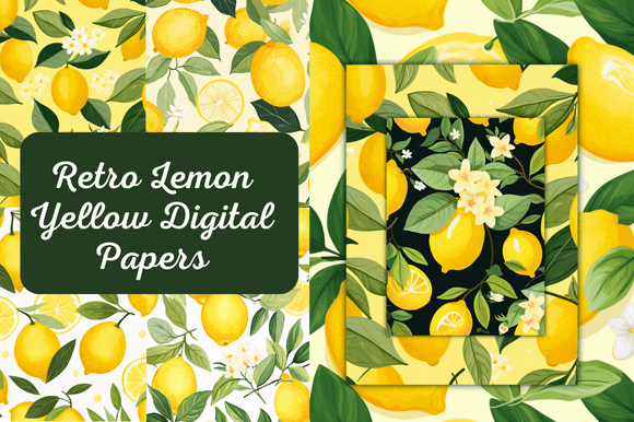 Download Retro Lemon Yellow Digital Papers - Yellow Collection