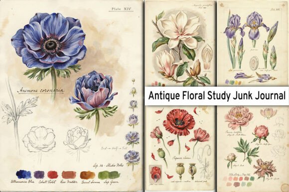Download Antique Floral Study Junk Journal Pages - Premium Resources