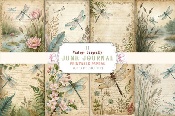 Download Vintage Dragonfly Junk Journal Pages - Premium Bundle