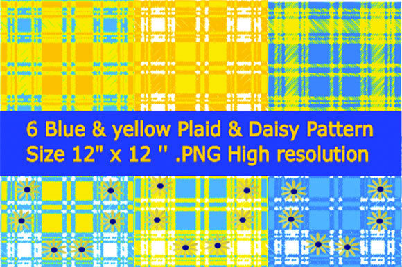 Download 6 Blue &amp; Yellow Daisy Plaid Paper - Yellow Collection